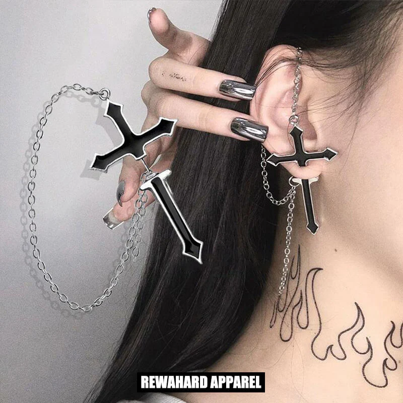 Black Cross Studs Gothic Earring - Image 5