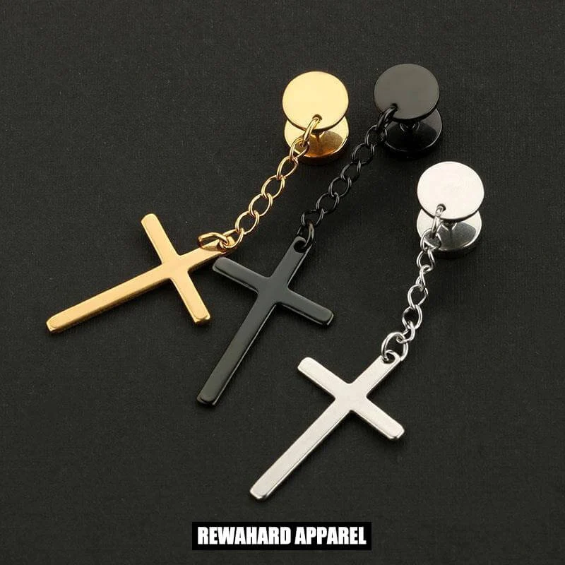 Coated Metal Surgical Steel Big Cross Huggie Earrings - Image 2