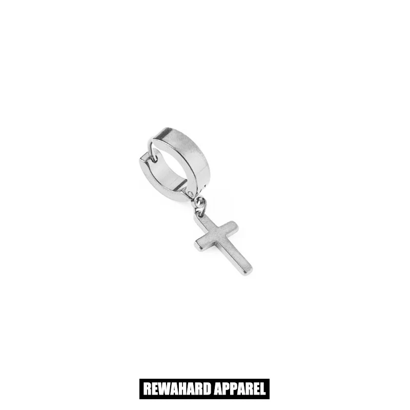 Coated Metal Surgical Steel Thick Cross Huggie Earrings - Image 4