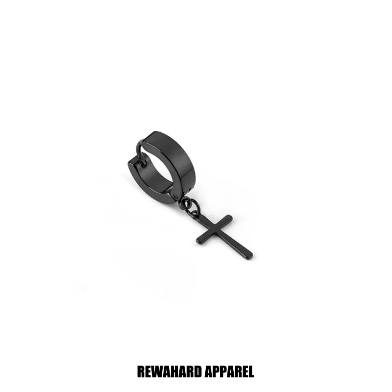 Coated Metal Surgical Steel Thin Cross Earring - Image 2