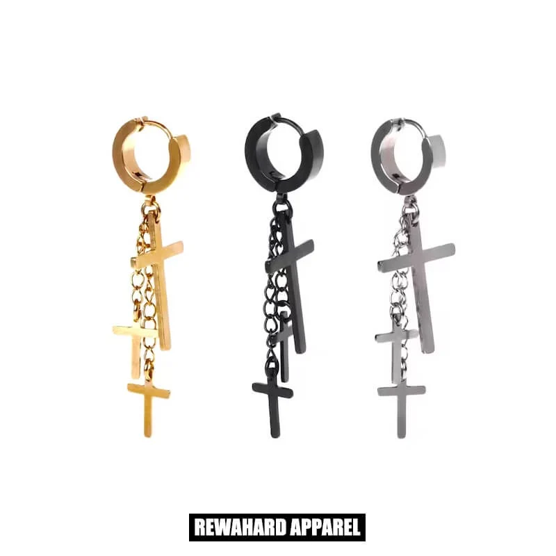 Coated Metal Surgical Steel Triple Crosses  Earrings
