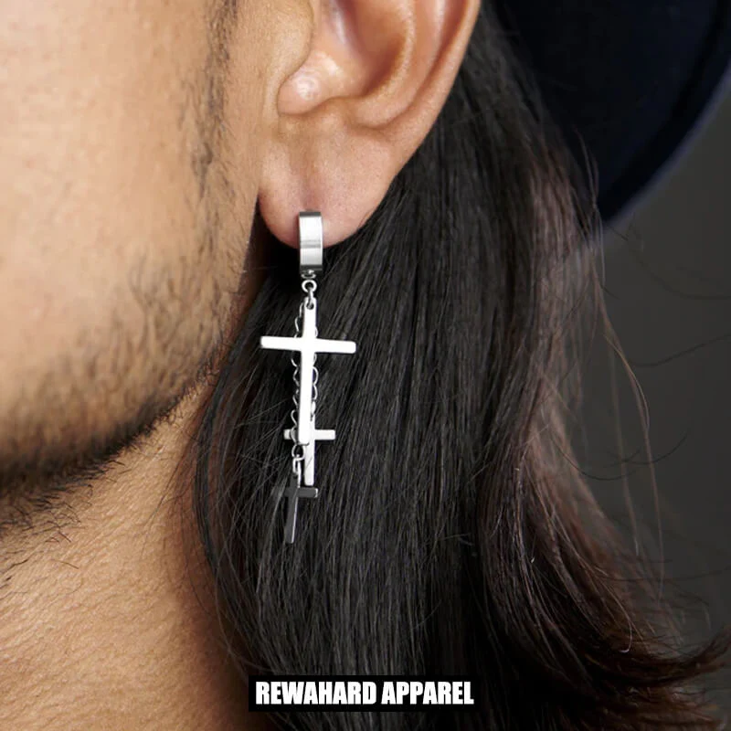 Coated Metal Surgical Steel Triple Crosses  Earrings - Image 4