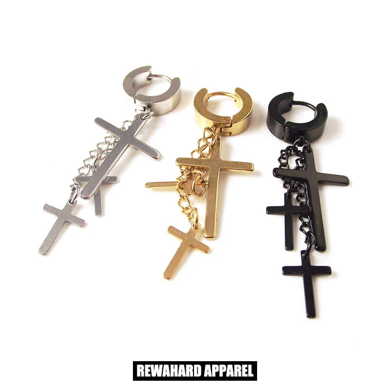 Coated Metal Surgical Steel Triple Crosses  Earrings - Image 5