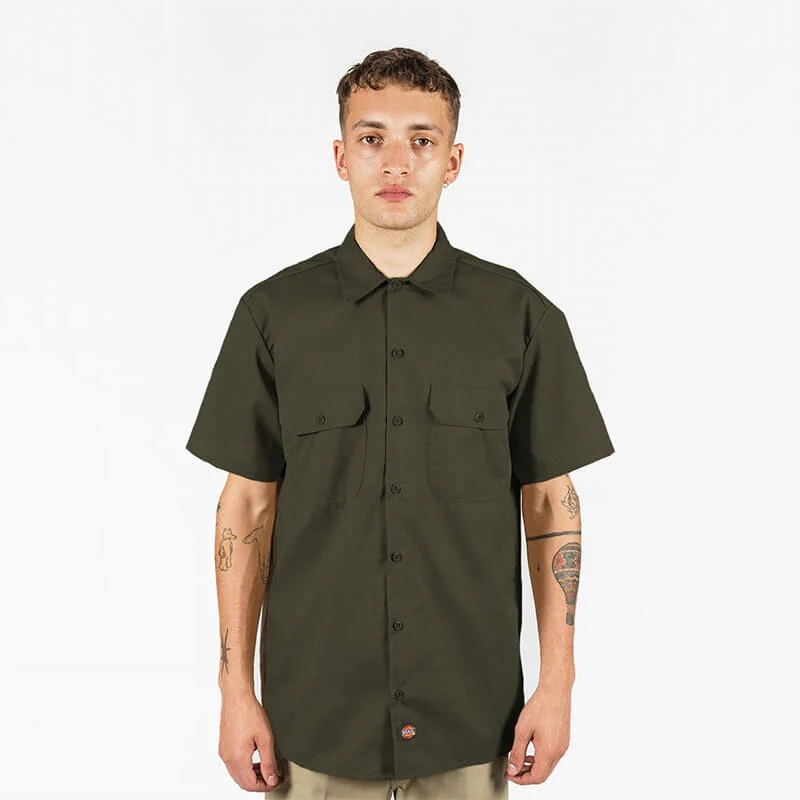 DICKIES –1574 SHORT SLEEVE WORK SHIRT - OLIVE GREEN