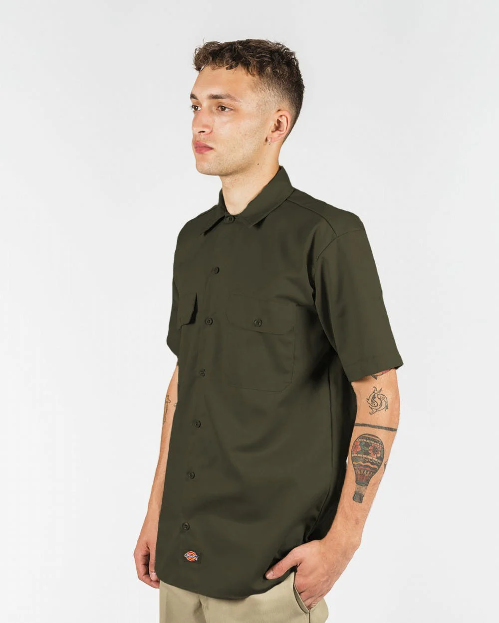 DICKIES –1574 SHORT SLEEVE WORK SHIRT - OLIVE GREEN - Image 2