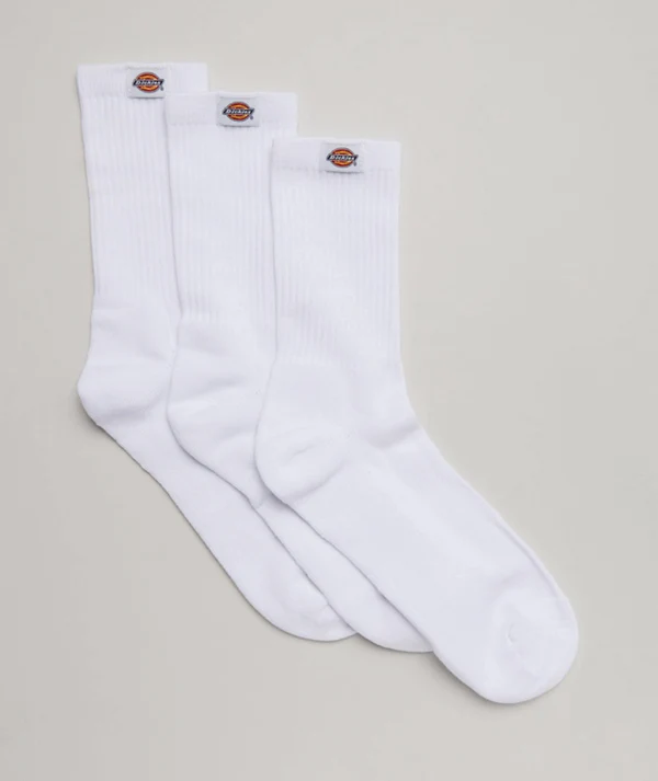 Dickies Classic Label 3 Pack Crew Socks - White (Size 6-12)