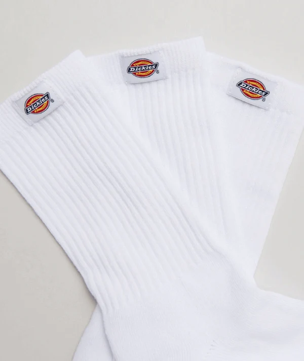Dickies Classic Label 3 Pack Crew Socks - White (Size 6-12) - Image 2