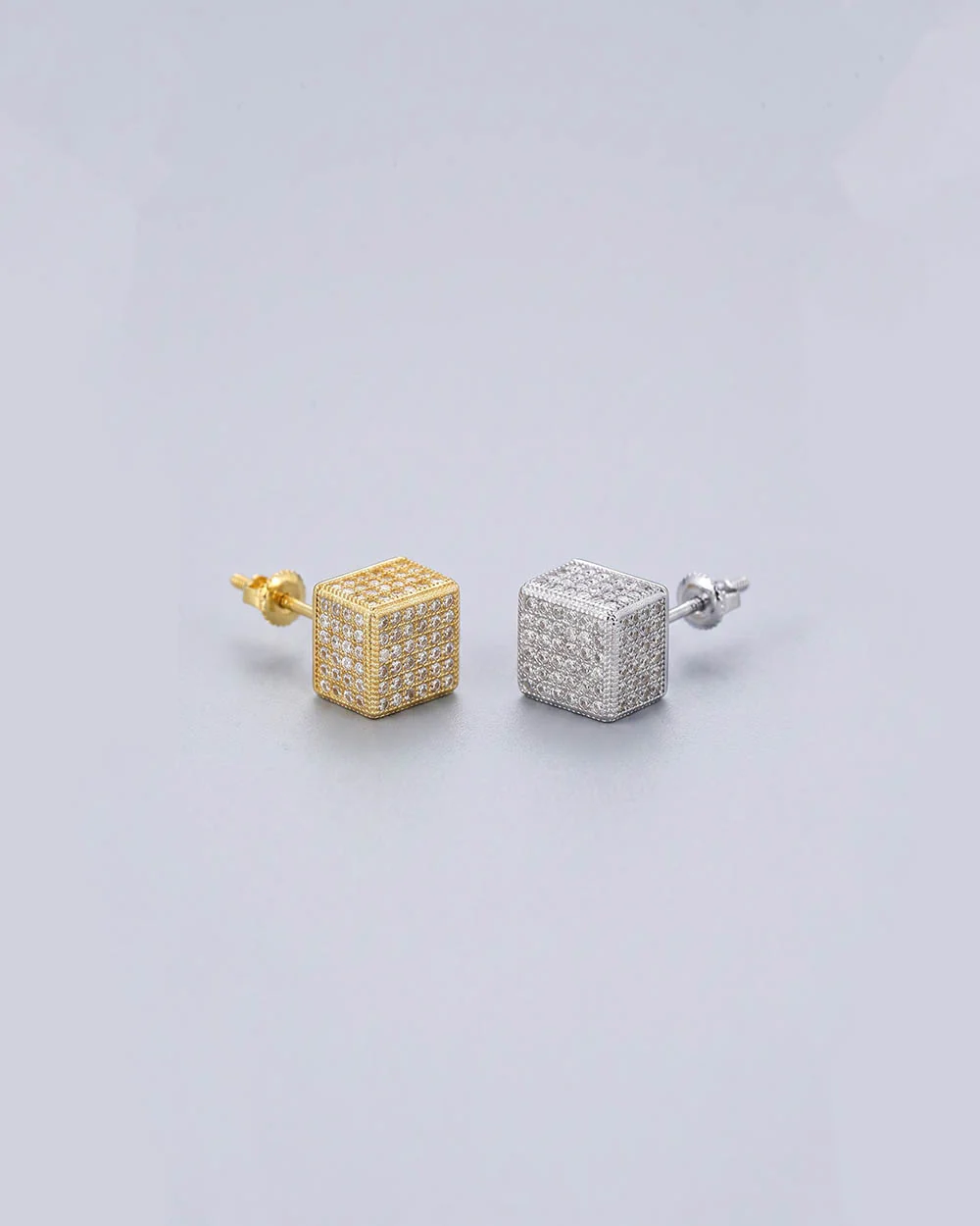Full Square Diamond Cluster Stud Earring