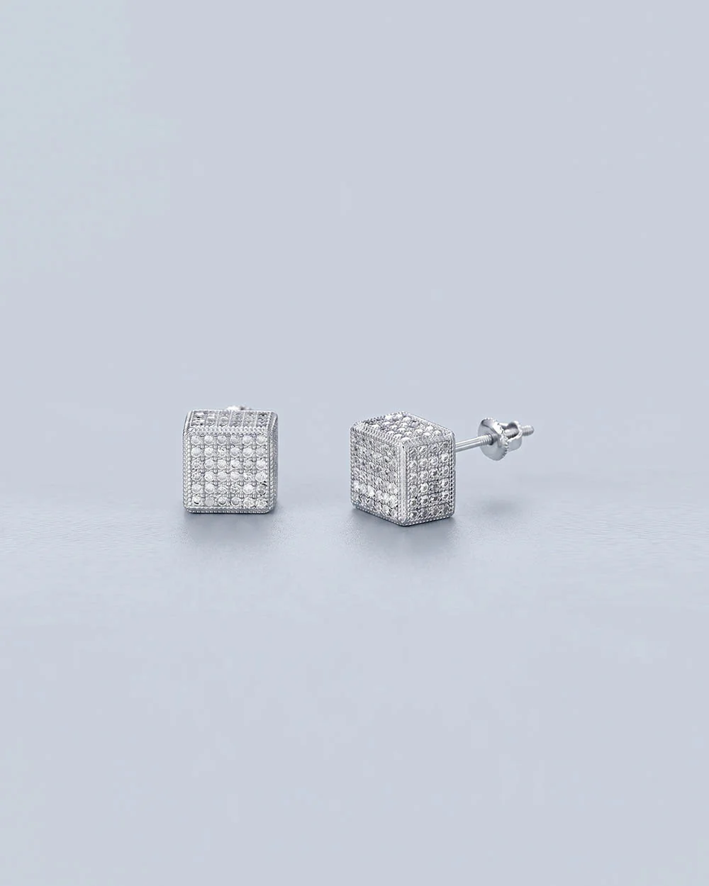 Full Square Diamond Cluster Stud Earring - Image 4