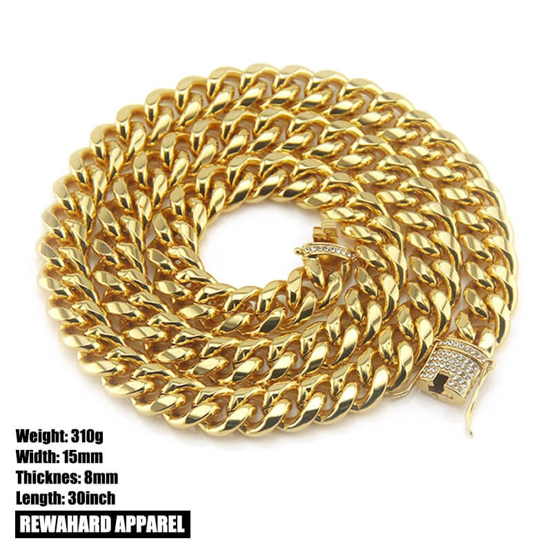 Heavy Stainless Steel Cuban Diamond Clip Chain Necklace - 15mm Width - Image 2