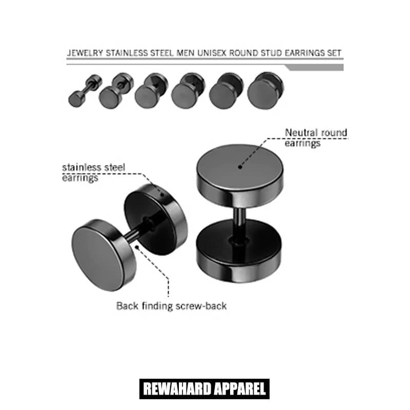 Men Barbell Stud Earrings 10mm - Image 4