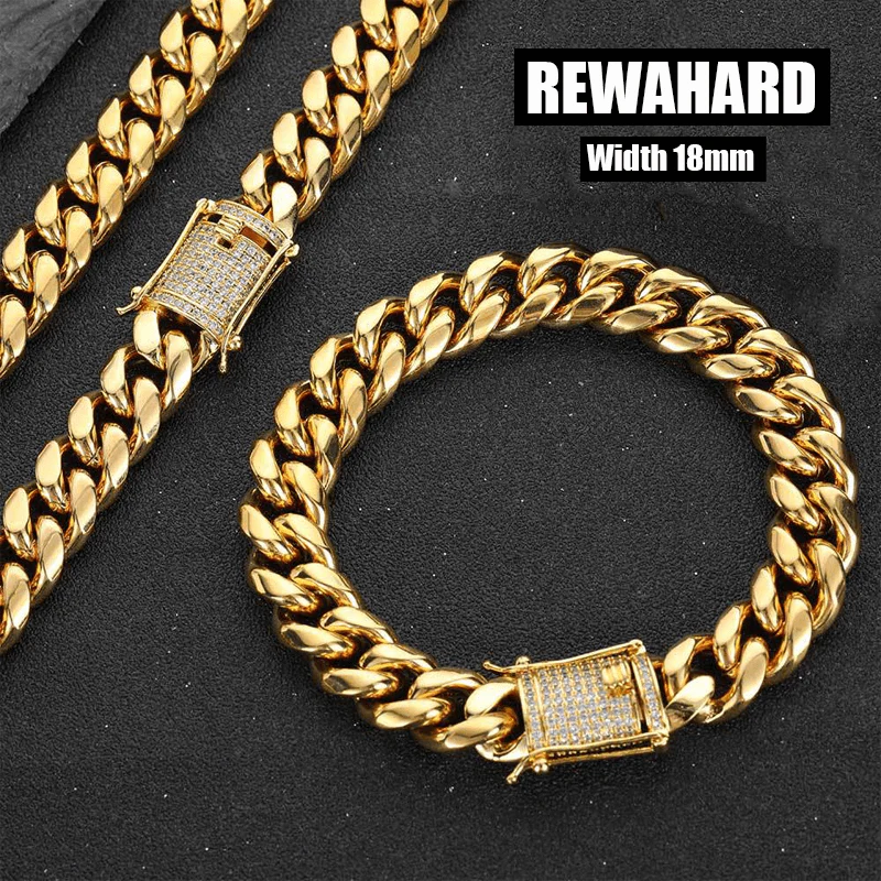 Men's Stainless-Steel Diamond Joint 18mm Cuban Chains GOLD - Image 2