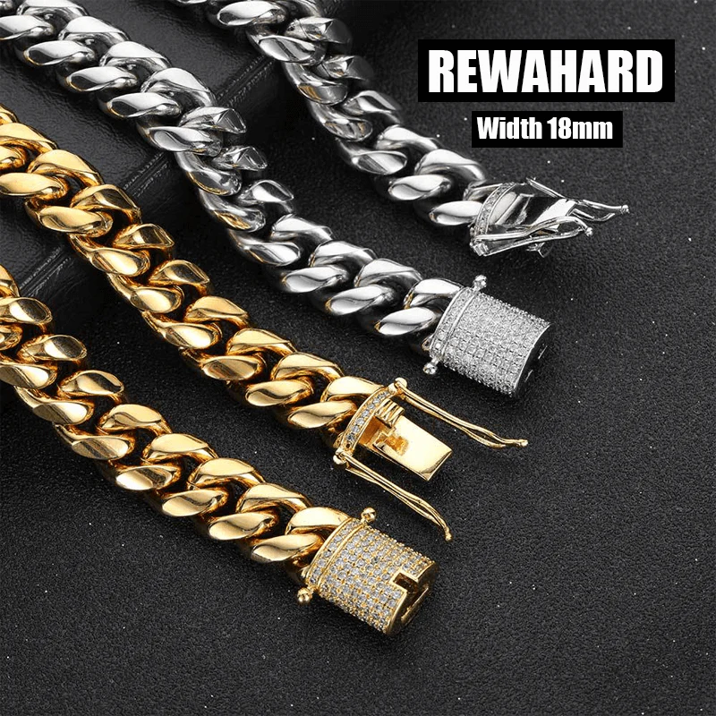 Men's Stainless-Steel Diamond Joint 18mm Cuban Chains GOLD - Image 3