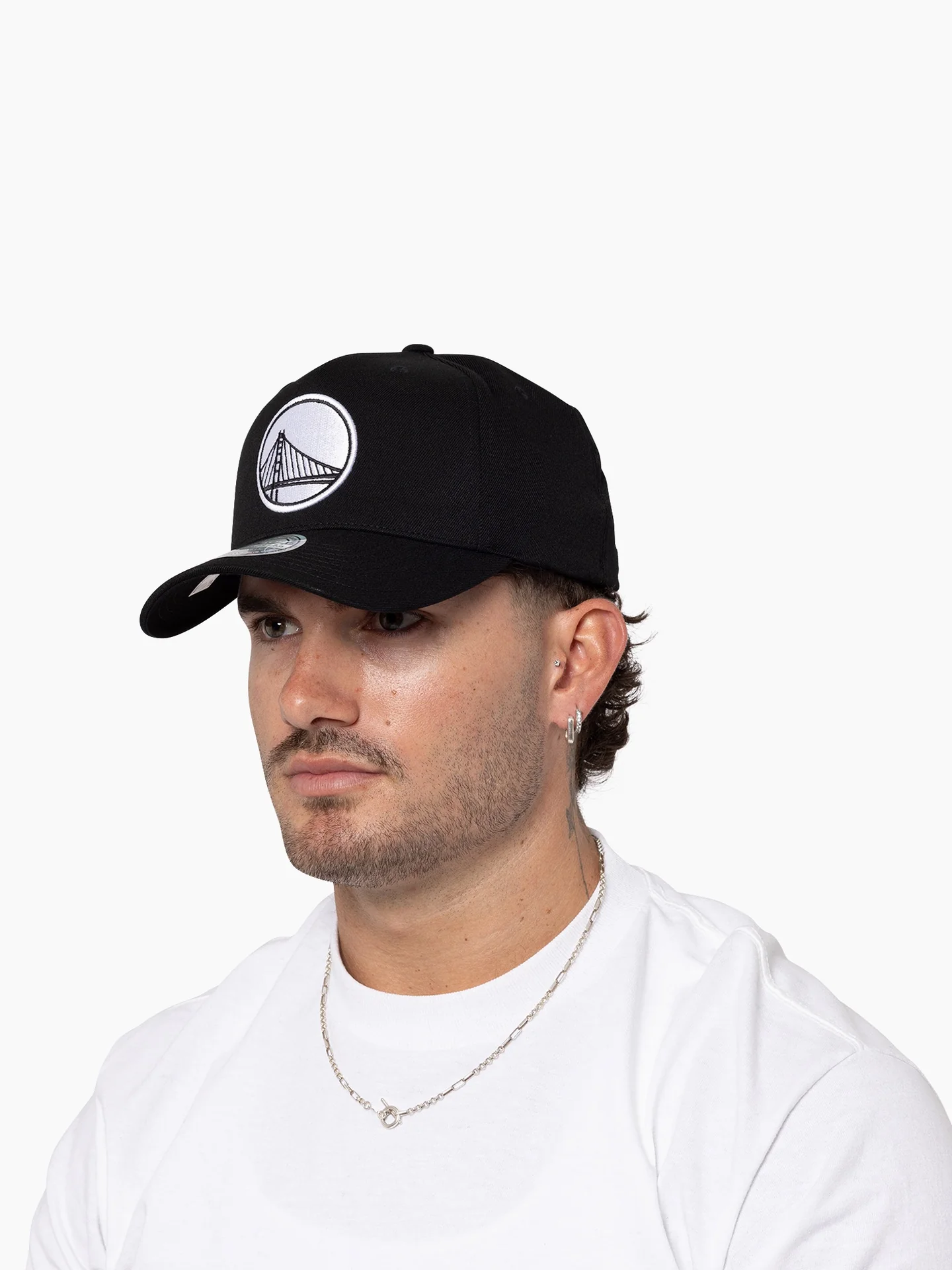 MITCHELL & NESS 110 Flexfit Snapback Black and White Warriors