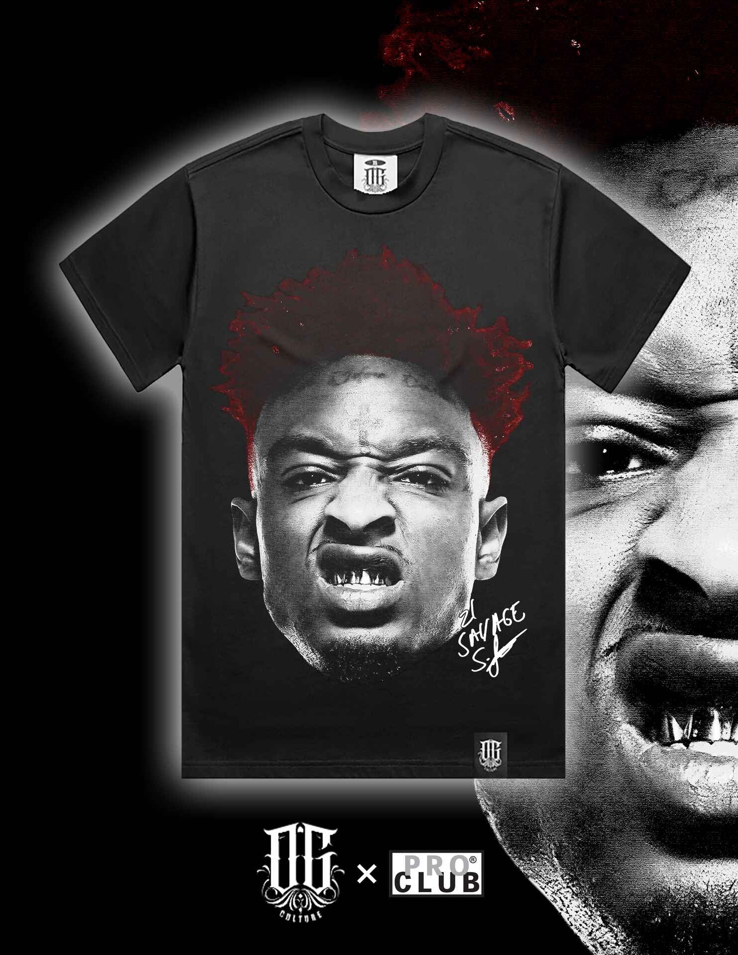 OG Culture X Pro Club Heavyweight Tee - 21 Savage Portrait - Image 2