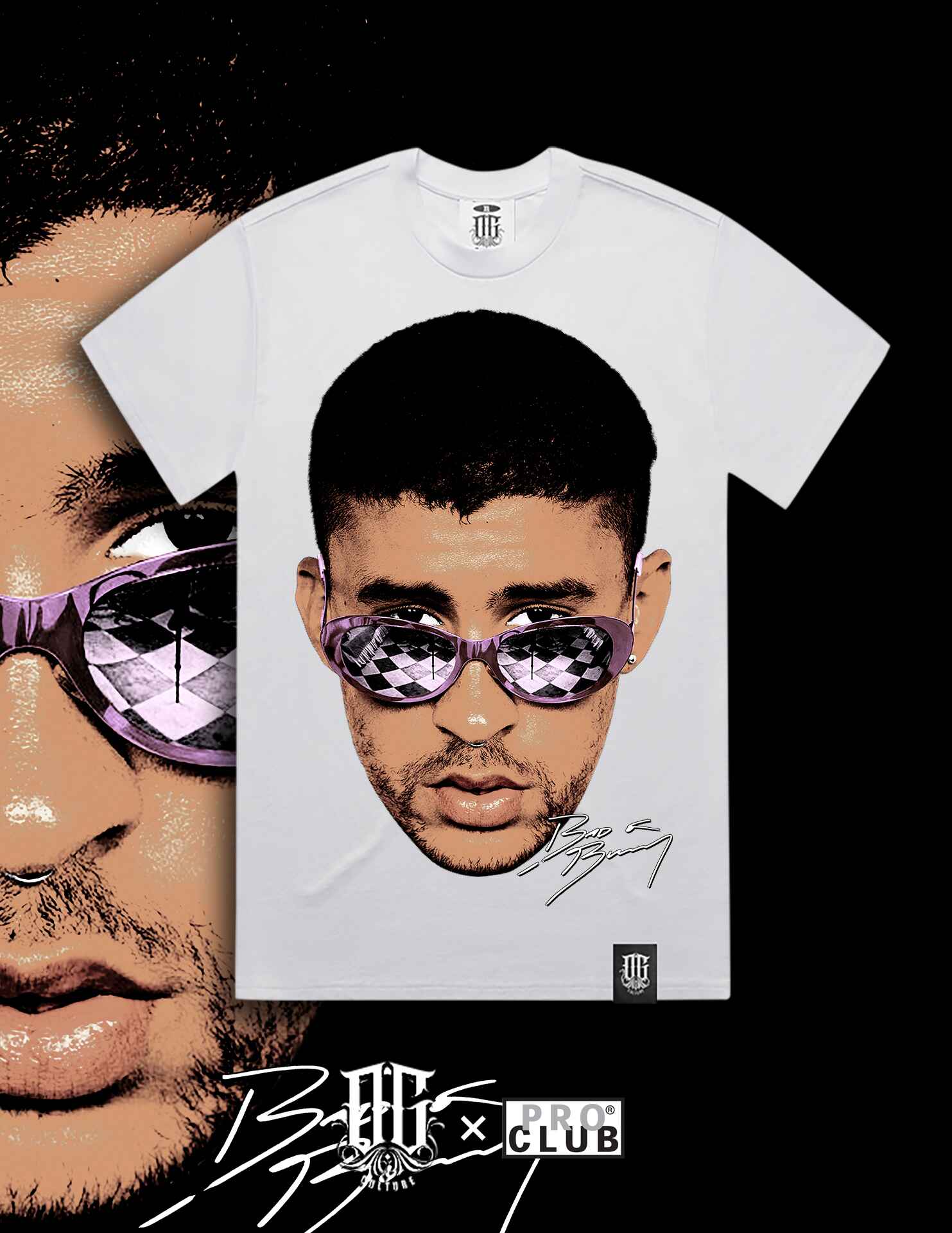 OG Culture X Pro Club Heavyweight Tee - Bad Bunny Portrait - Image 2