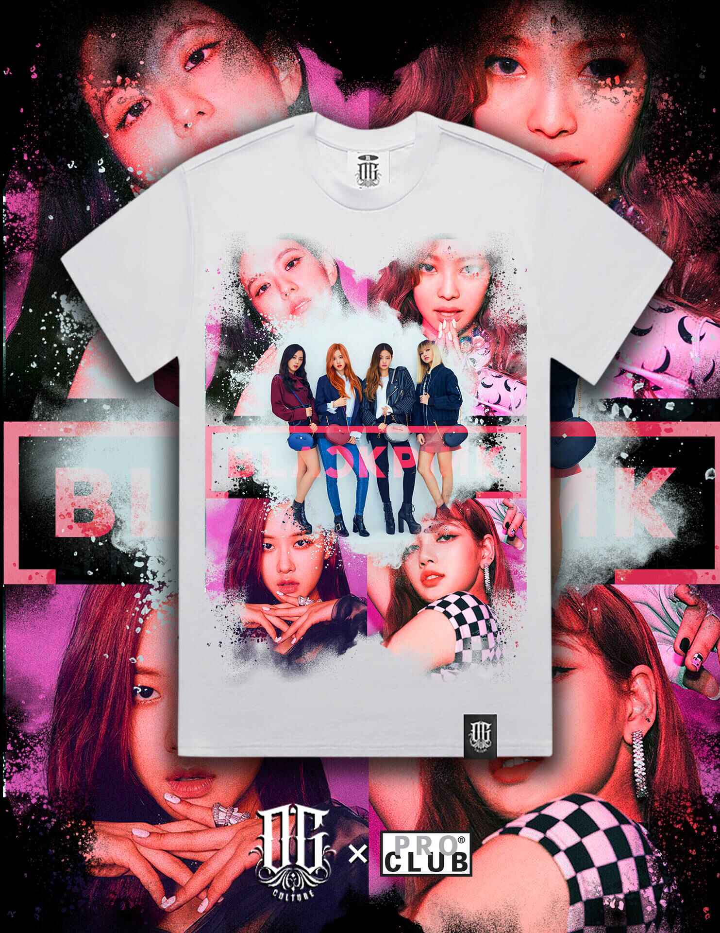OG Culture X Pro Club Heavyweight Tee - Black Pink - Image 2