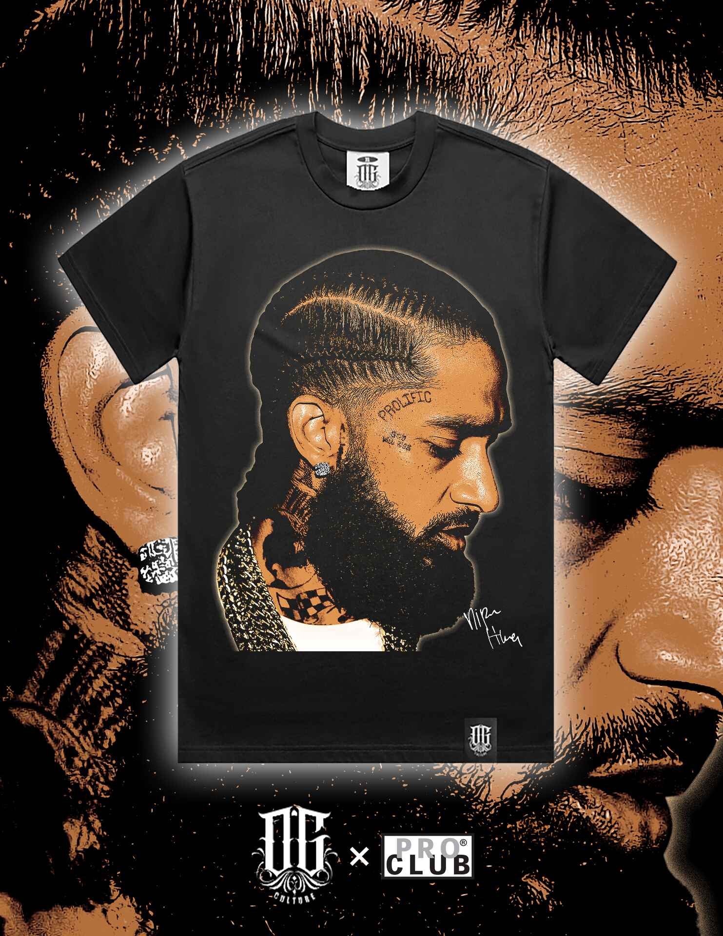 OG Culture X Pro Club Heavyweight Tee - Nipsey Hussle Portrait - Image 2