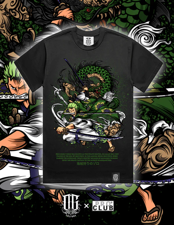 OG Culture X Pro Club Heavyweight Tee - One Piece Roronoa Zoro - Image 2