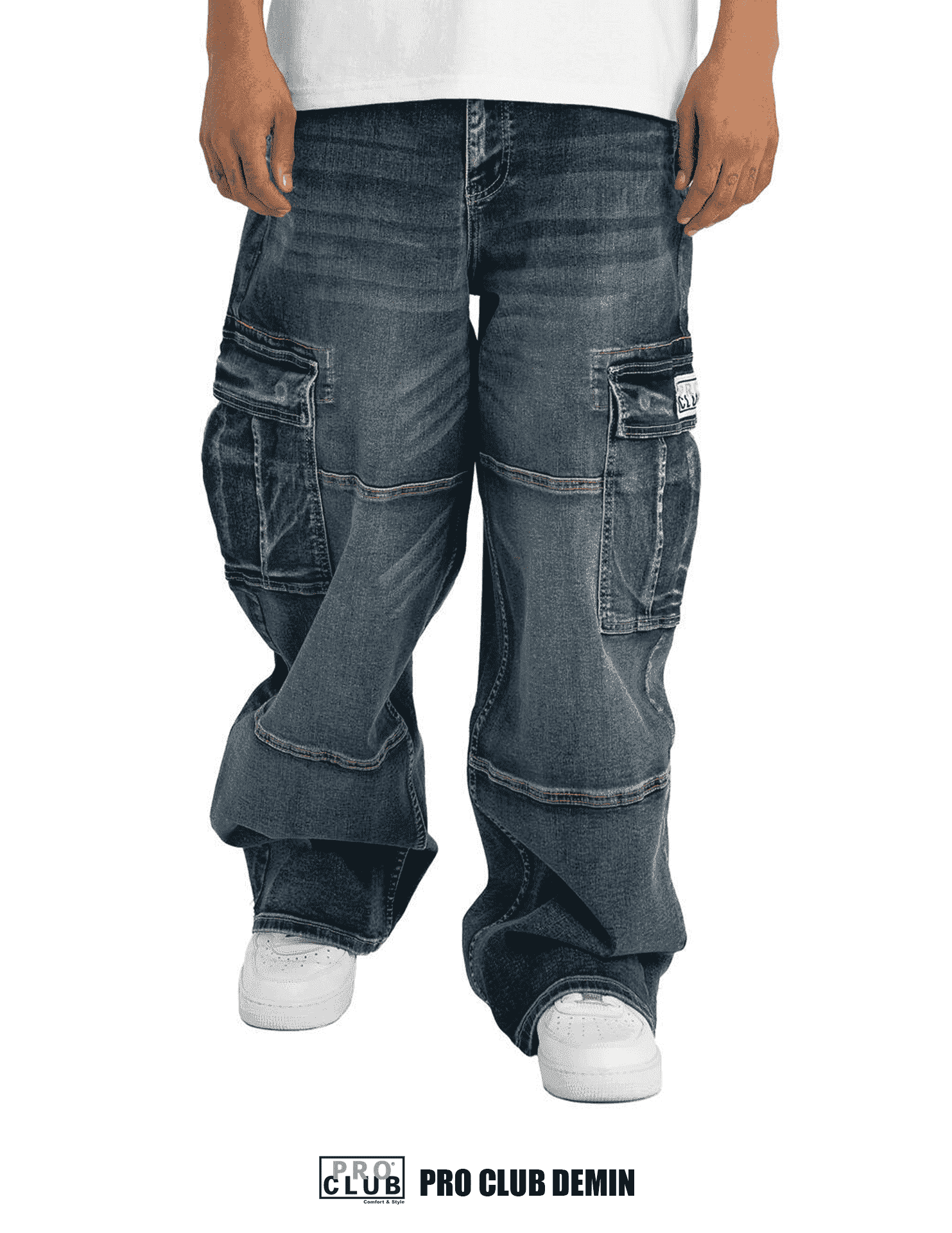Pro Club Baggy Denim Cargo - Dark Stonewash - Image 5