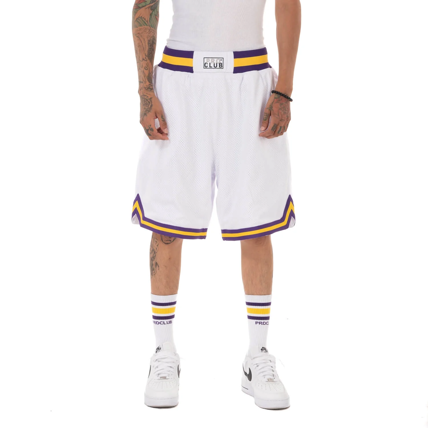 Pro Club Classic Basketball Shorts - White/Purple - Image 2