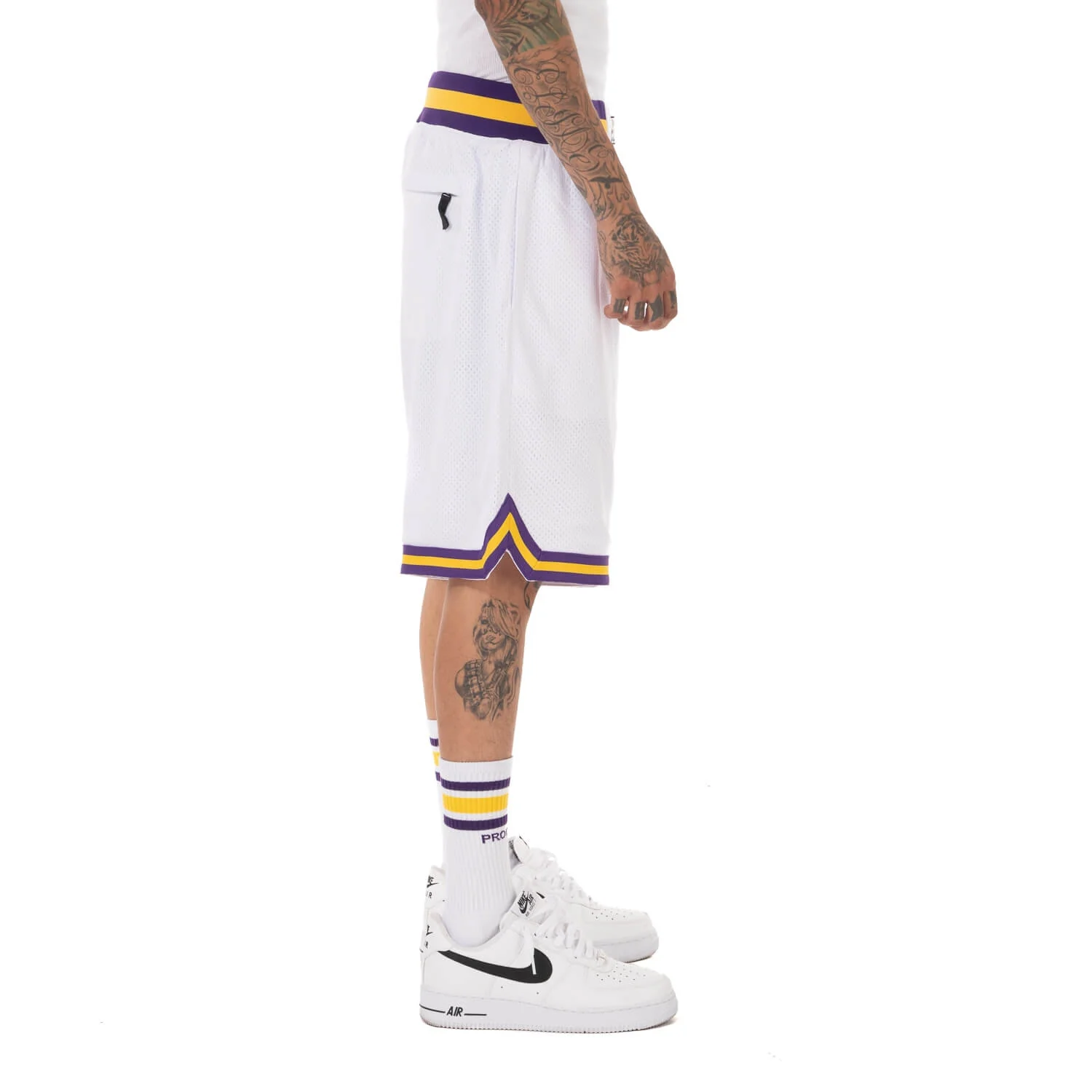 Pro Club Classic Basketball Shorts - White/Purple - Image 3