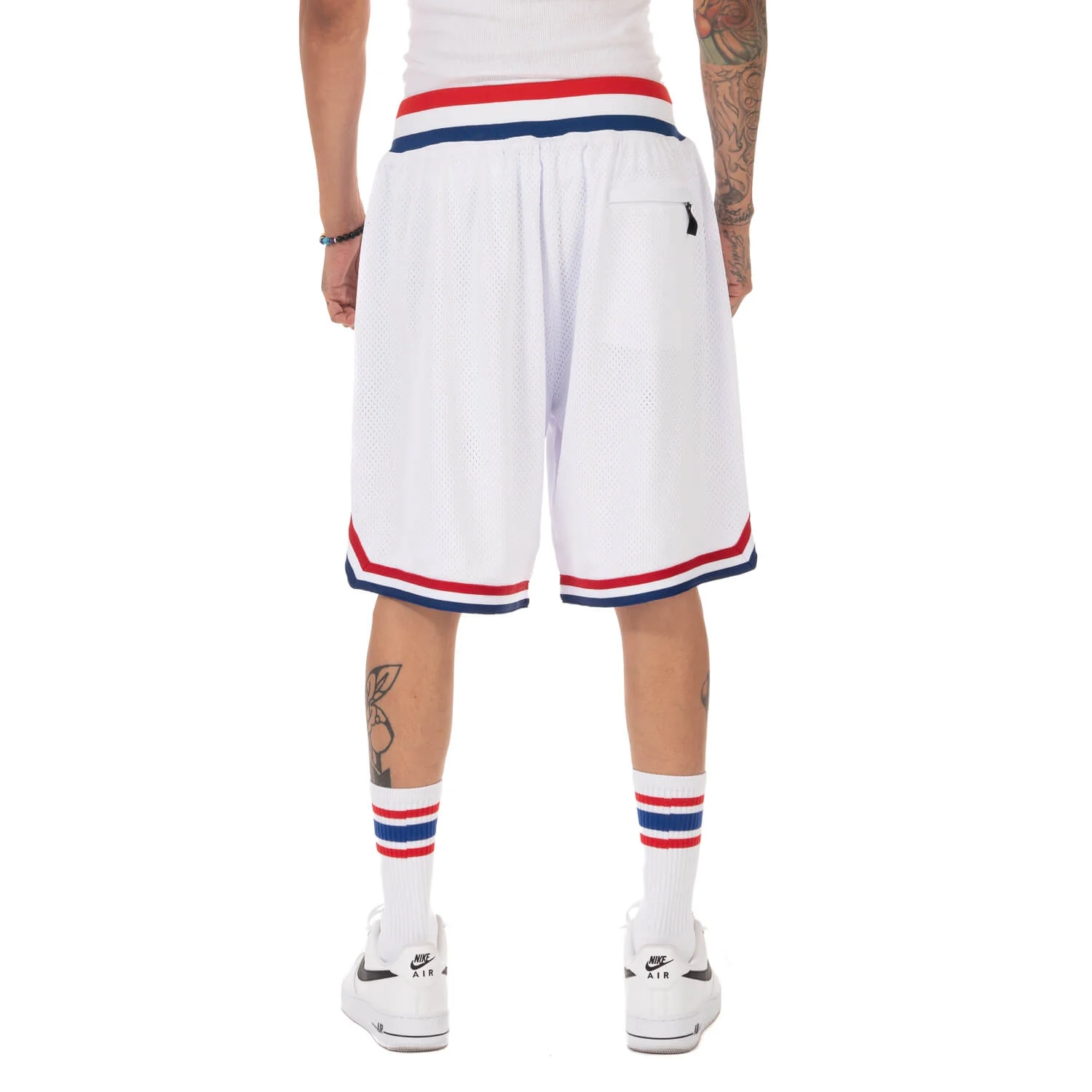 Pro Club Classic Basketball Shorts - White/Red/Blue - Image 5