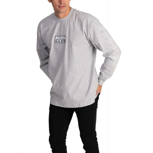 Pro Club Embroidered Box Logo Long Sleeve Heavyweight - GRAY - Image 2