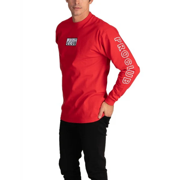 Pro Club Embroidered Box Logo Long Sleeve Heavyweight - RED - Image 2