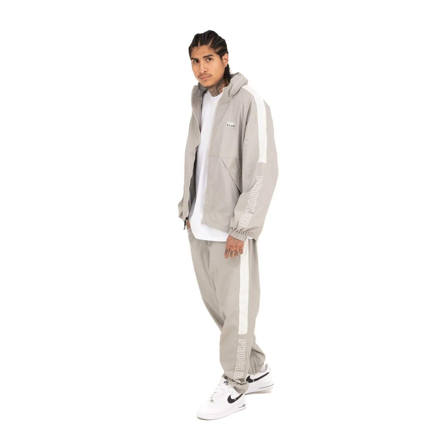 Pro Club Full Court Windbreaker Pants - Gray/White - Image 3