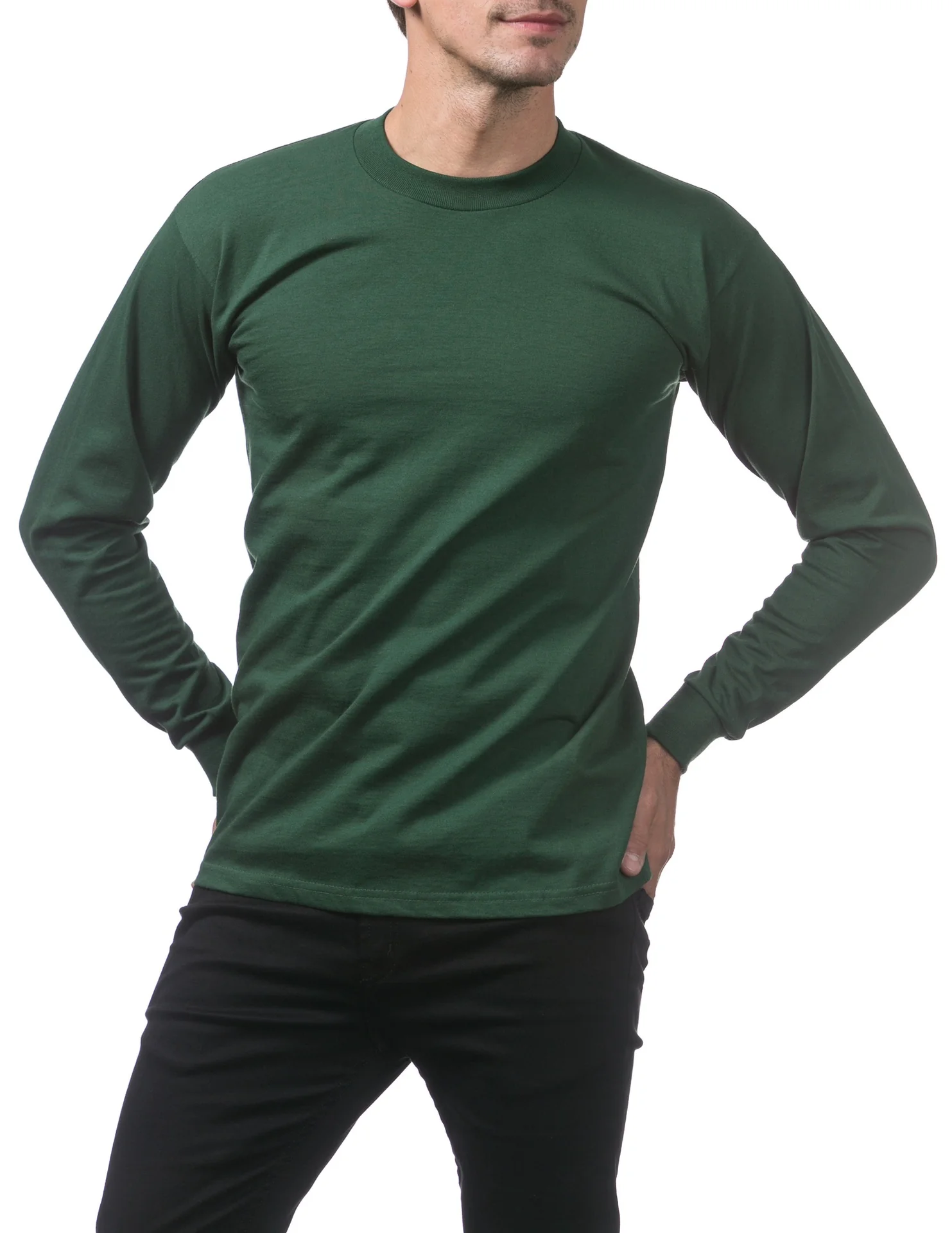 Pro Club Heavyweight Cotton Long Sleeve Crew Neck - FOREST GREEN - Image 3
