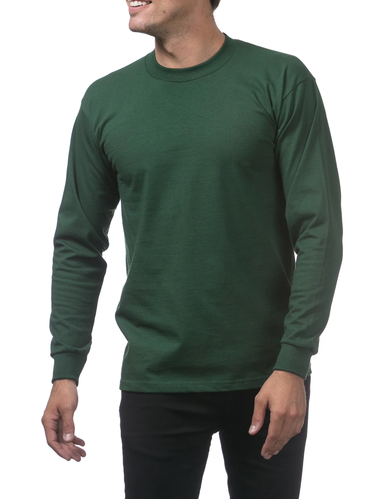 Pro Club Heavyweight Cotton Long Sleeve Crew Neck - FOREST GREEN - Image 4