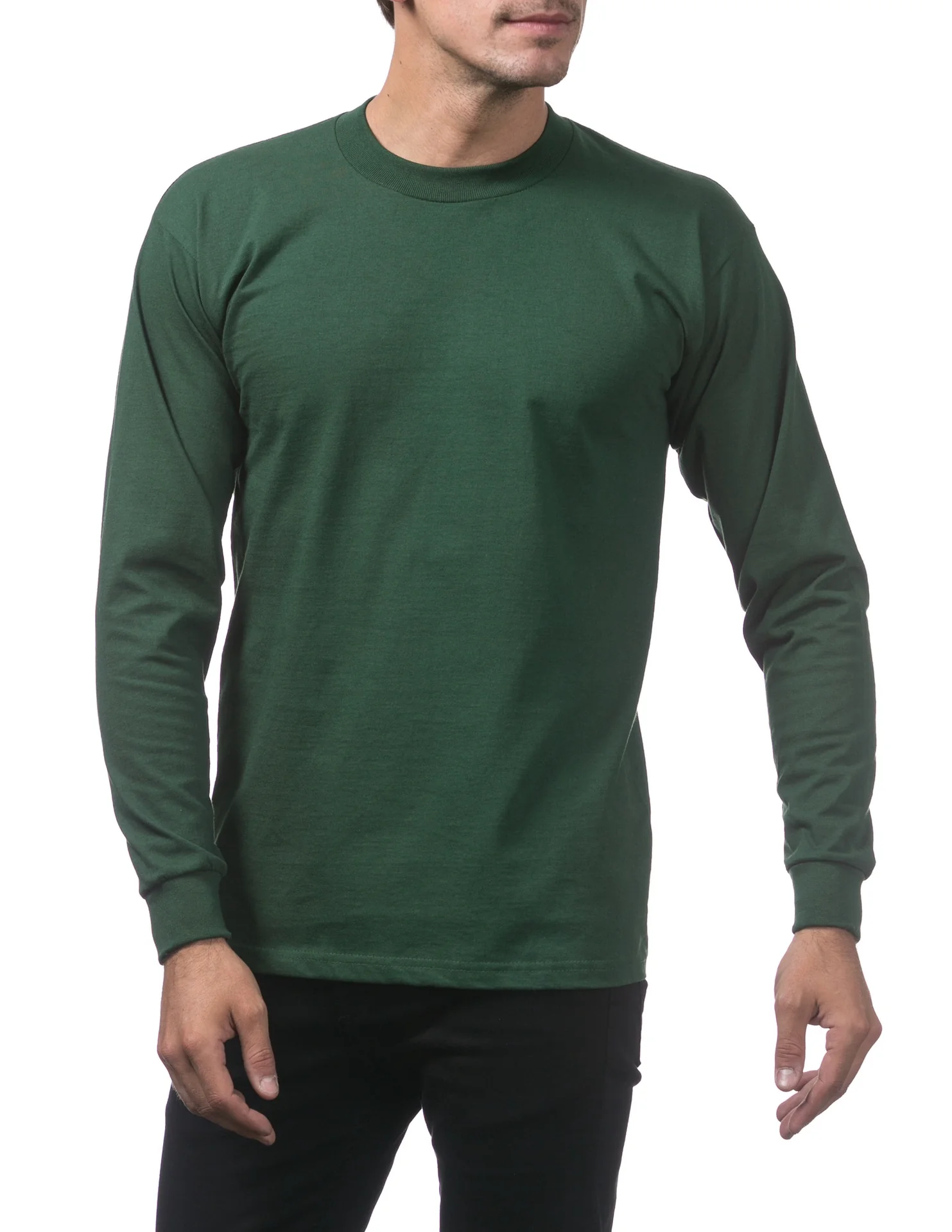 Pro Club Heavyweight Cotton Long Sleeve Crew Neck - FOREST GREEN - Image 5