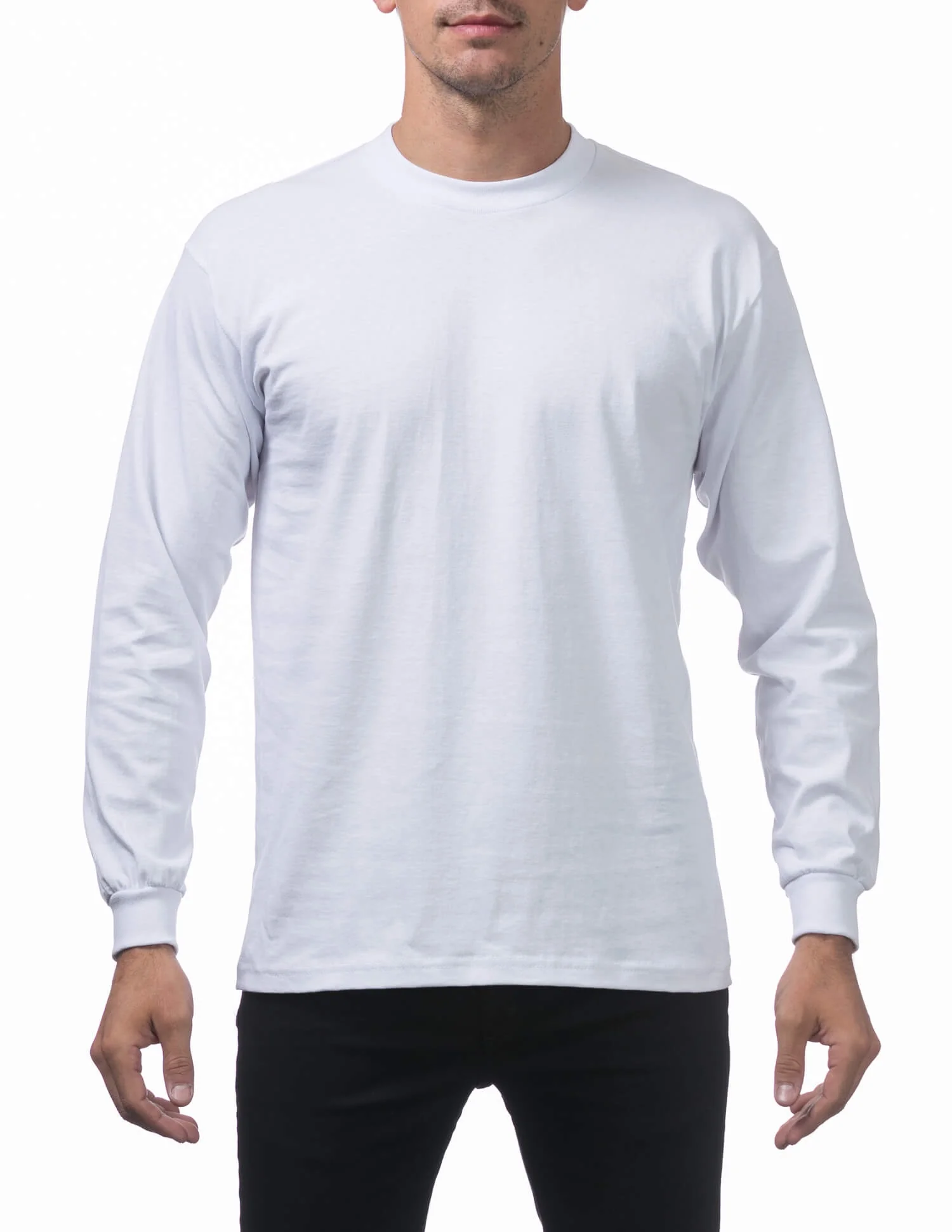 Pro Club Heavyweight Cotton Long Sleeve Crew Neck - WHITE