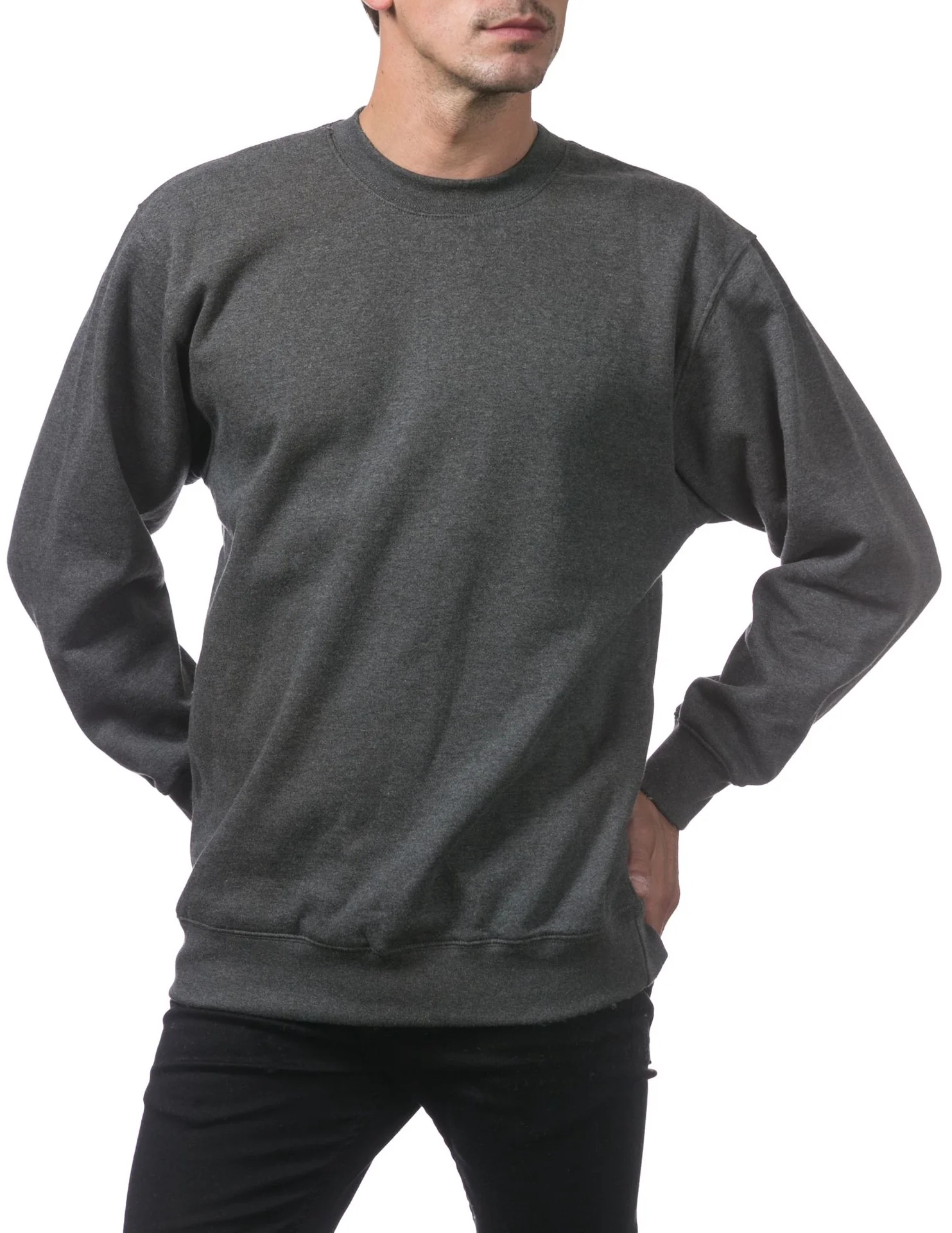 Pro Club Heavyweight Crew Neck Fleece Pullover Sweater (13oz) - CHARCOAL - Image 4
