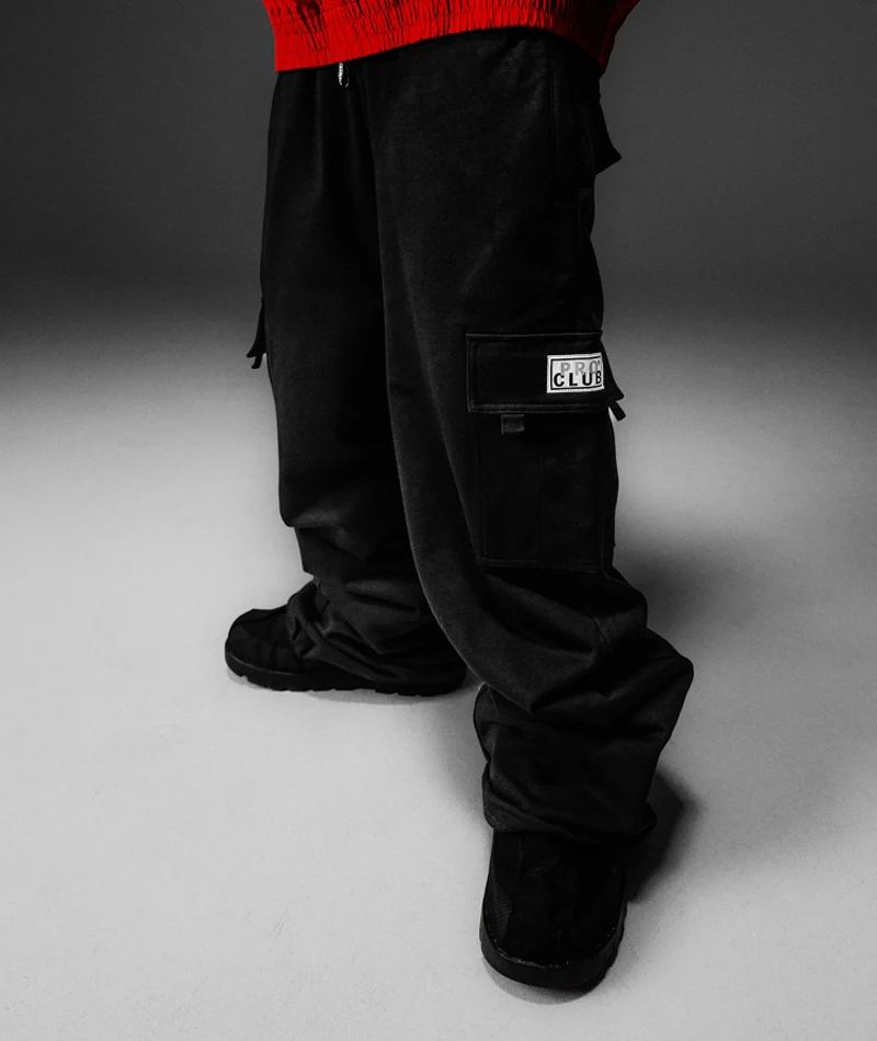 Pro Club Heavyweight Fleece Cargo Pants - BLACK - Image 3