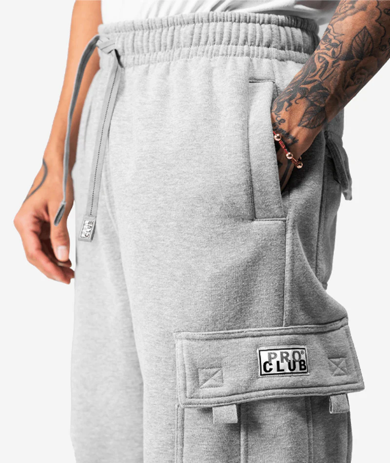 Pro Club Heavyweight Fleece Cargo Pants - GREY - Image 3