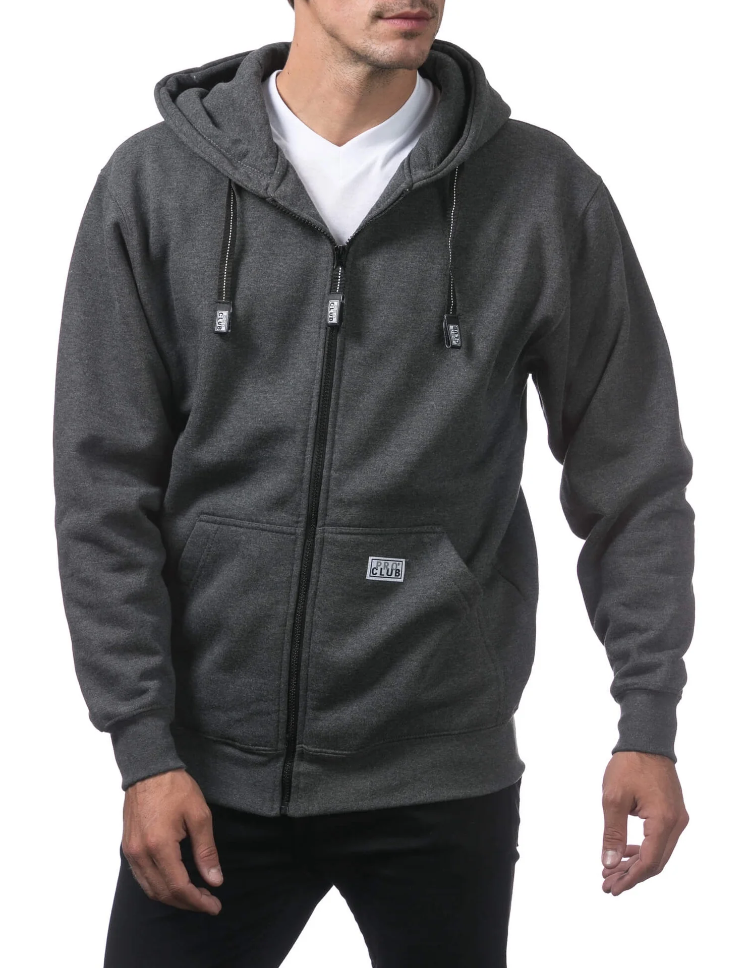 Pro Club Heavyweight Full Zip Fleece Hoodie - CHARCOAL - Image 4