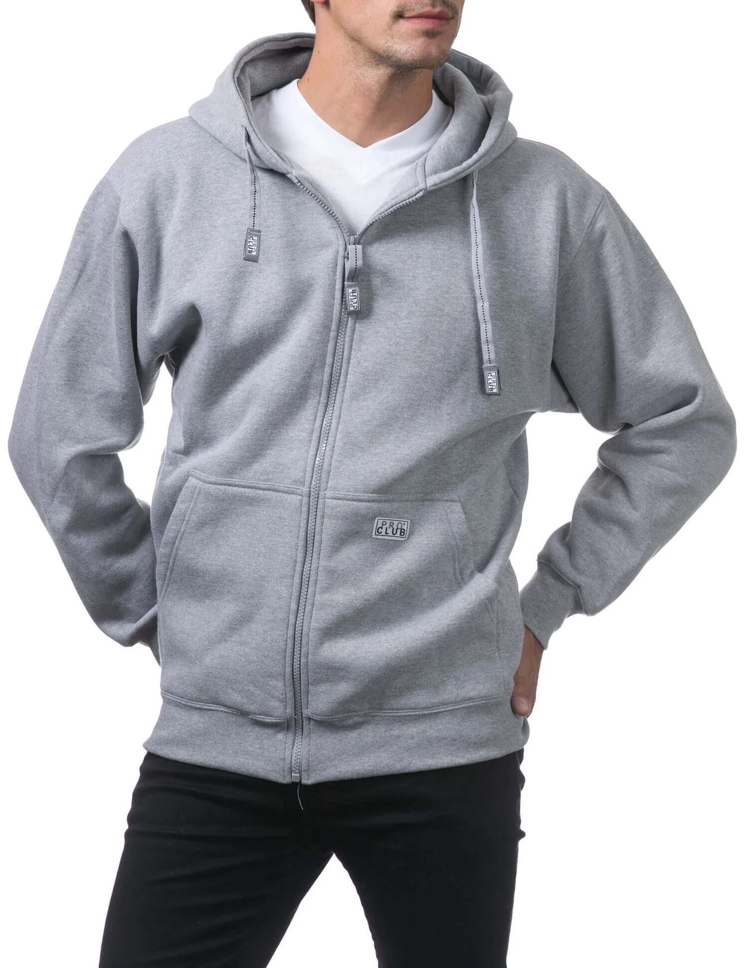 Pro Club Heavyweight Full Zip Fleece Hoodie - GRAY - Image 5