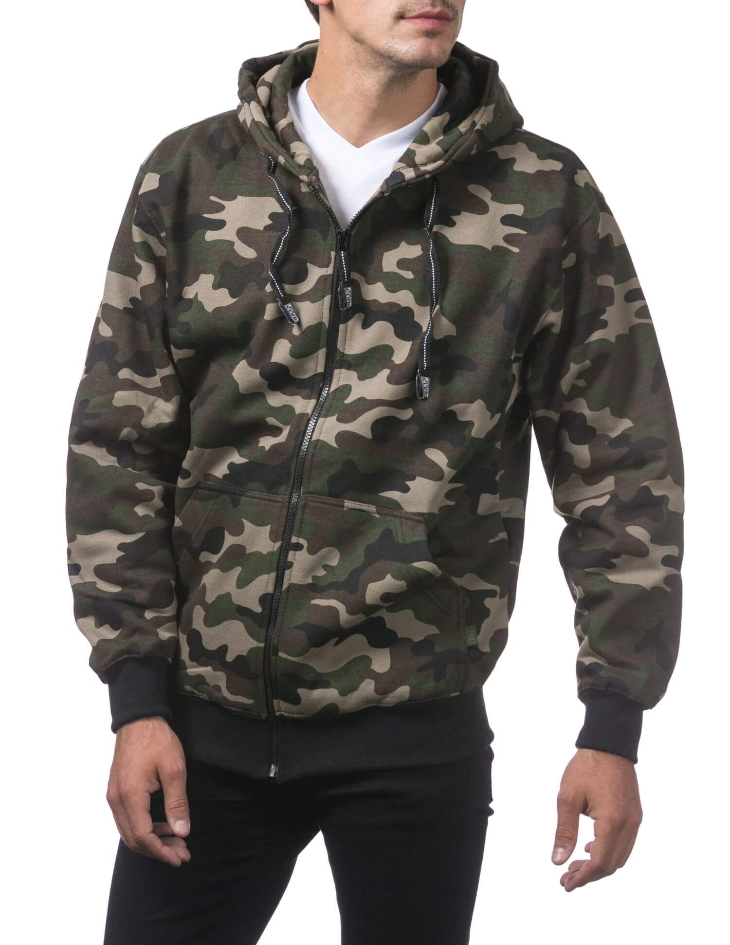 Pro Club Heavyweight Full Zip Fleece Hoodie - Green Camo - Image 4