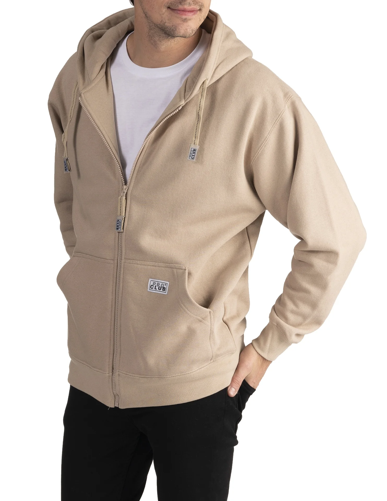 Pro Club Heavyweight Full Zip Fleece Hoodie - KHAKI - Image 4