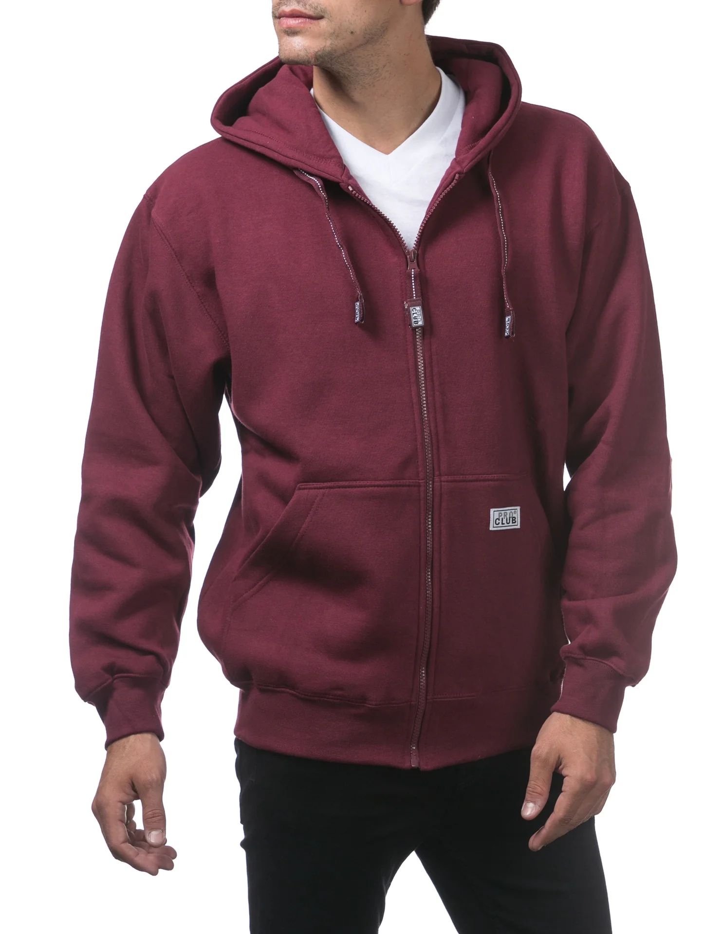 Pro Club Heavyweight Full Zip Fleece Hoodie - MAROON - Image 9