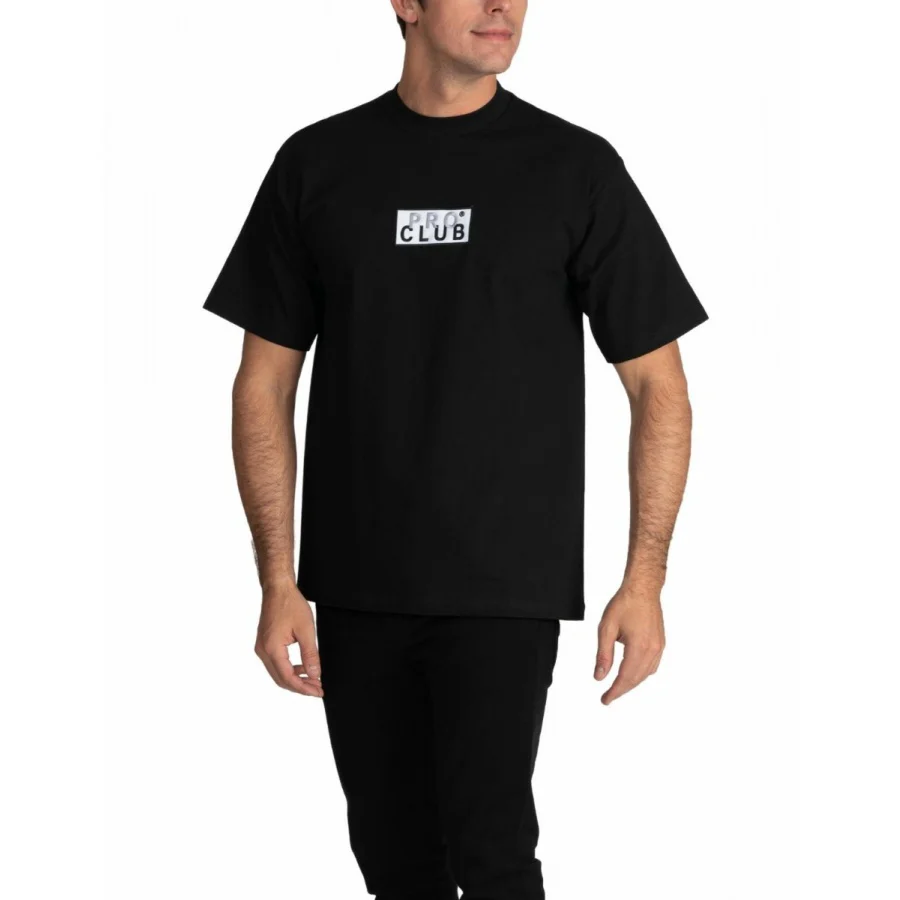 Pro Club Heavyweight Short Sleeve Embroidered Box Logo Tee - Black - Image 2