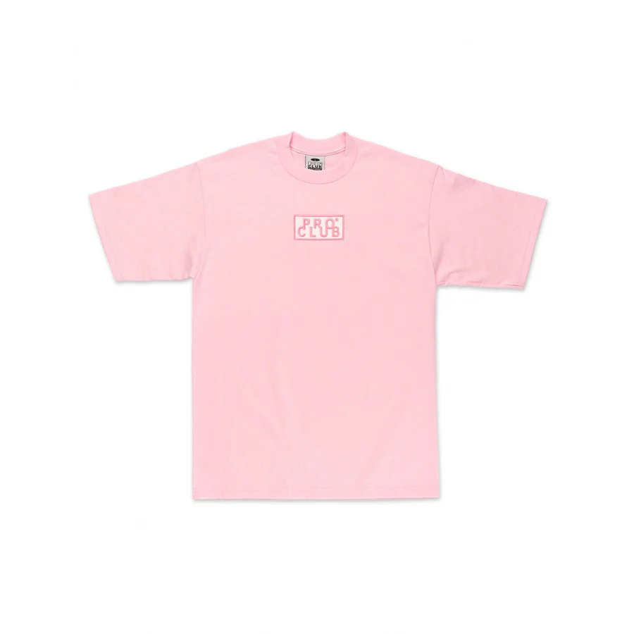 Pro Club Heavyweight Short Sleeve Embroidered Box Logo Tee - Pink