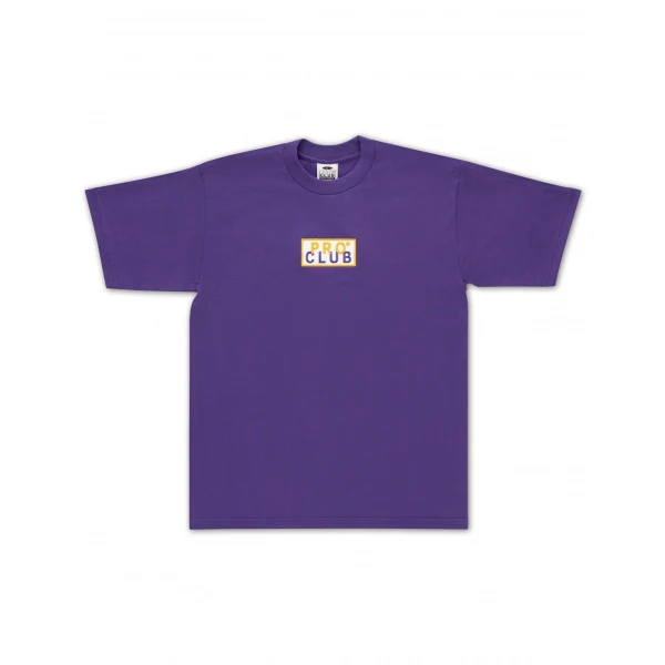 Pro Club Heavyweight Short Sleeve Embroidered Box Logo Tee - Purple/Gold