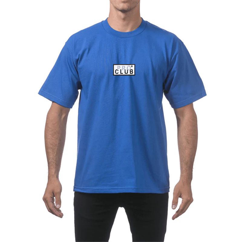 Pro Club Heavyweight Short Sleeve Embroidered Box Logo Tee - Royal - Image 46
