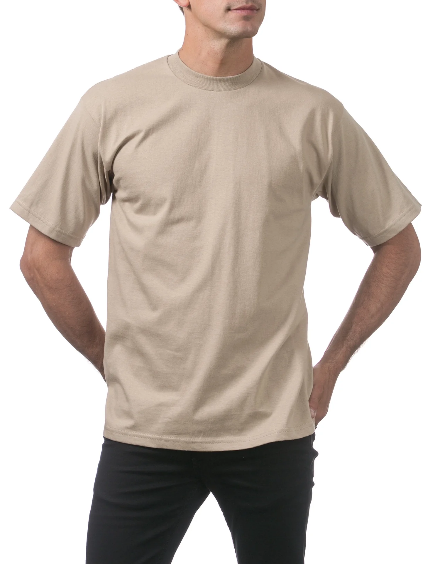 Pro Club Men's Heavyweight Short Sleeve Tee - KHAKI - Image 4