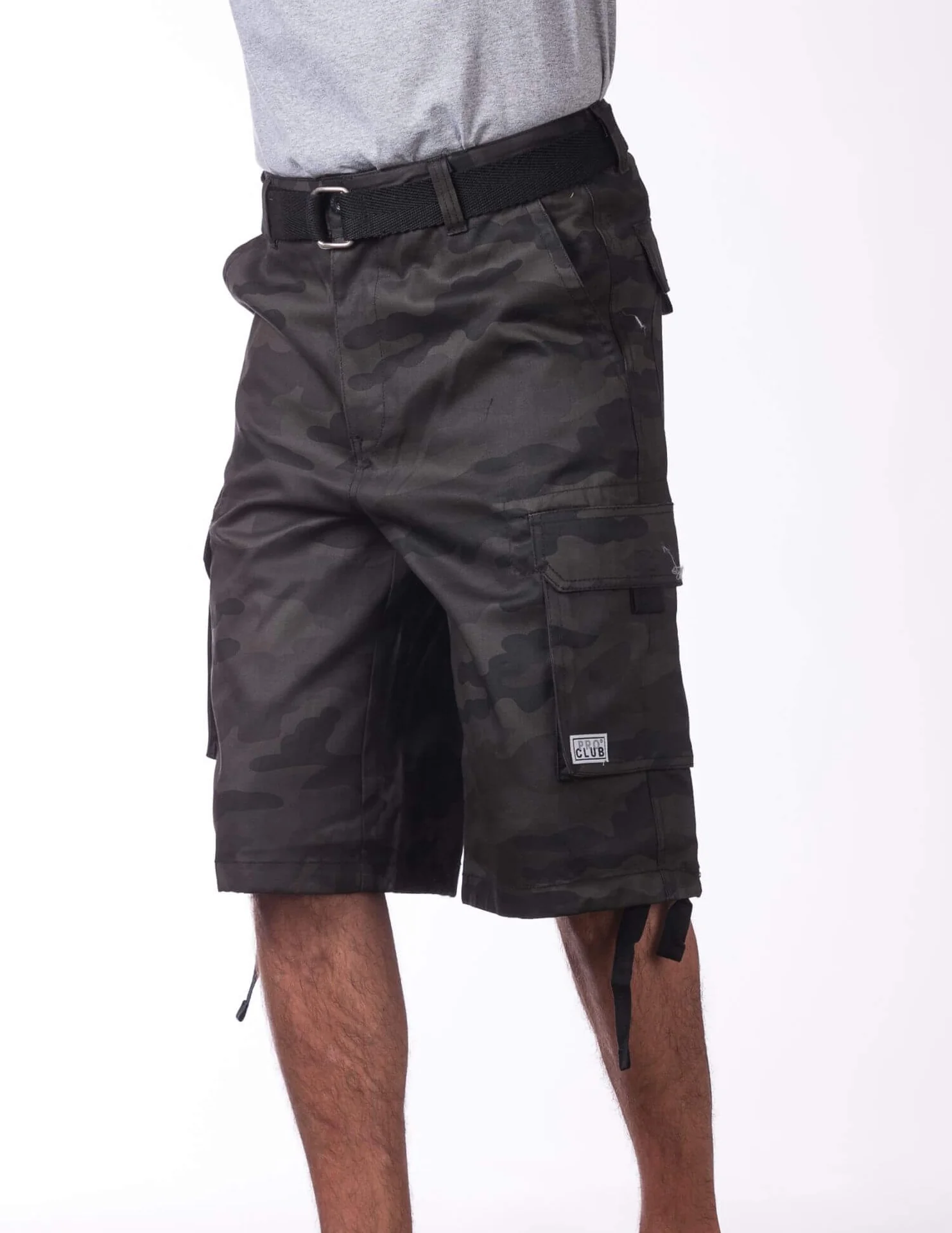 Pro Club Twill Cargo Shorts with Belt - BLACK CAMO - Image 4