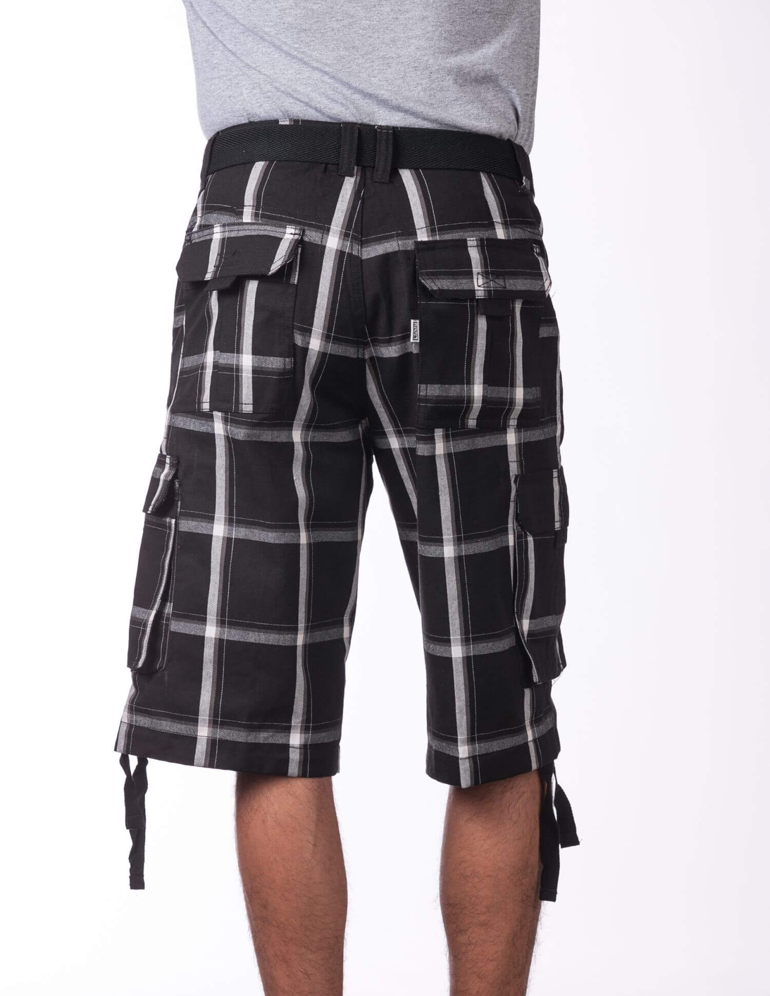 Pro Club Twill Cargo Shorts with Belt - BLACK PLAID - Image 3