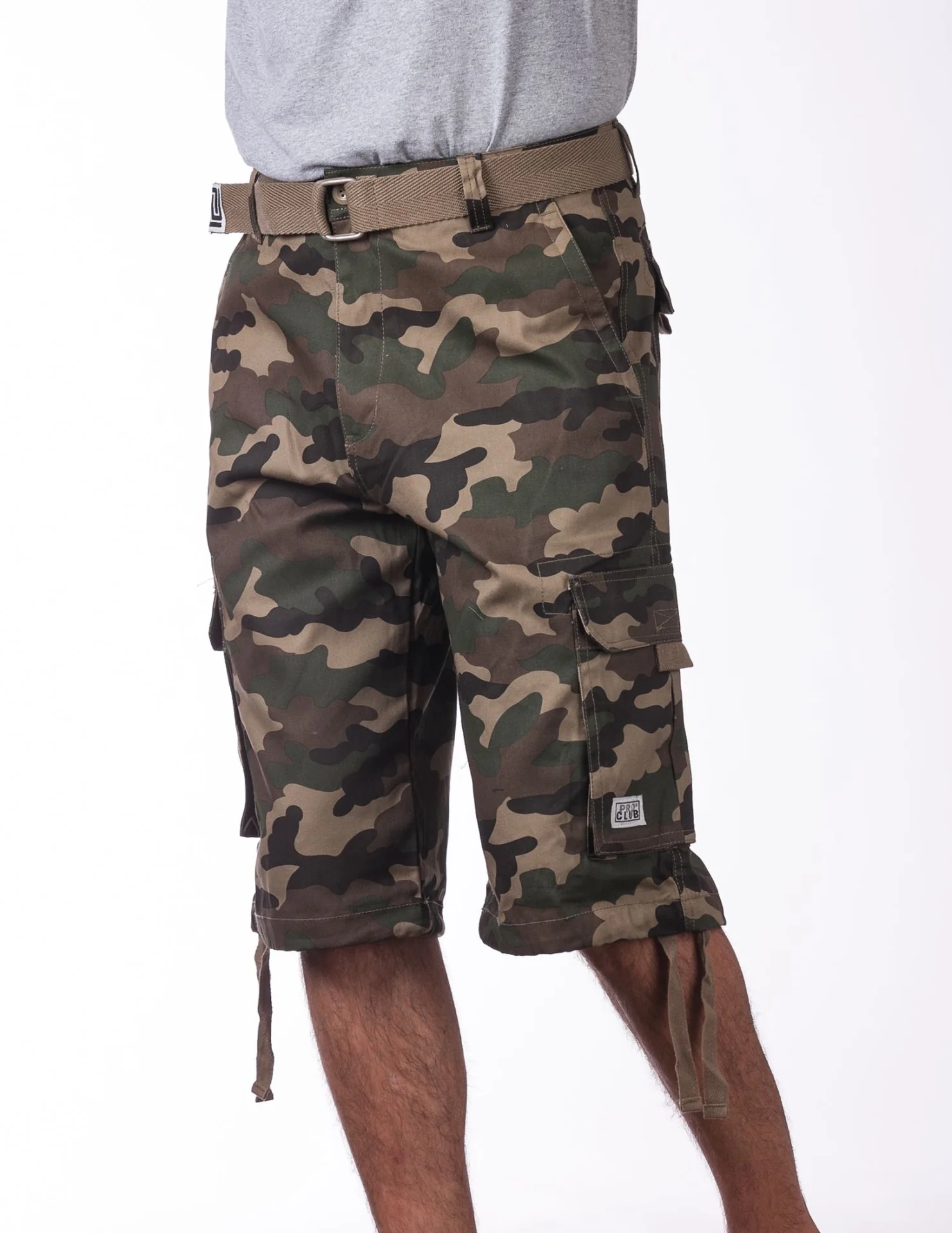 Pro Club Twill Cargo Shorts with Belt - GREEN CAMO - Image 2